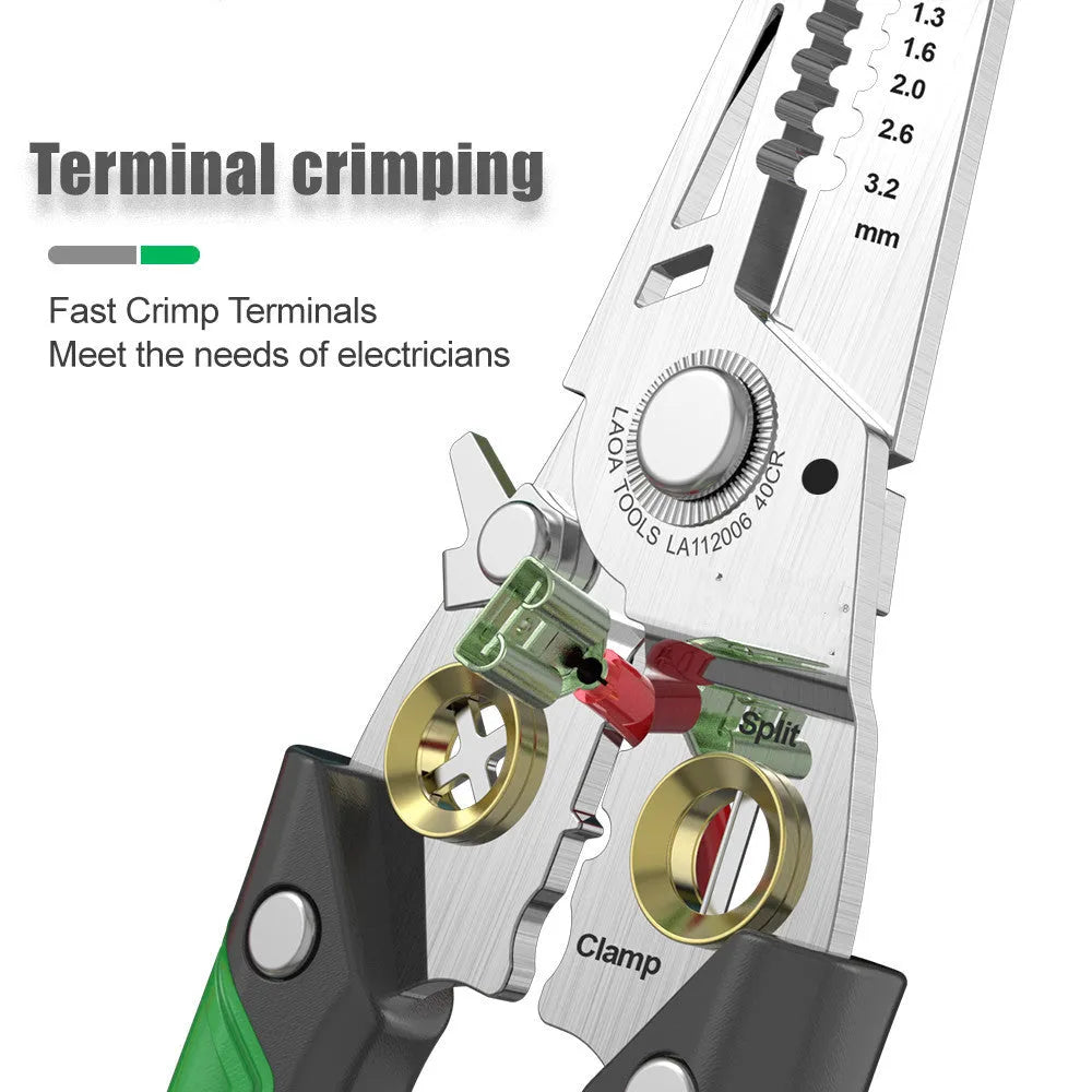 Multifunctional stainless steel wire stripper with seven stripping ports and two-colour ABS handle