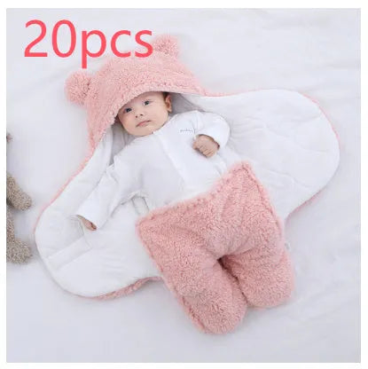 Cotton blend quilted baby sleeping bag wrapper in light blue, shown laid flat.