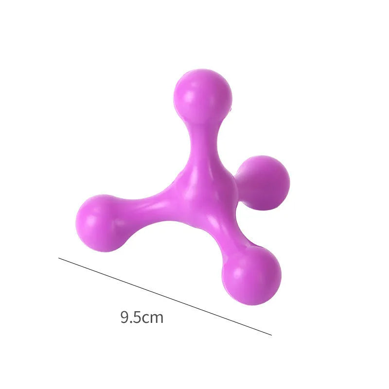 Blue silicone three-legged chew toy for small and medium dogs on a white background.