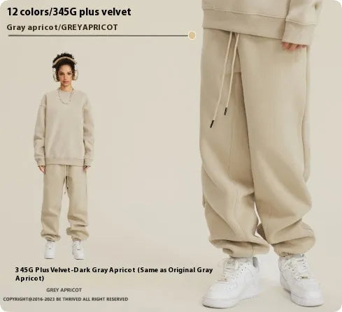 Men's solid colour velvet sweatpants with ankle banding in mid waist design