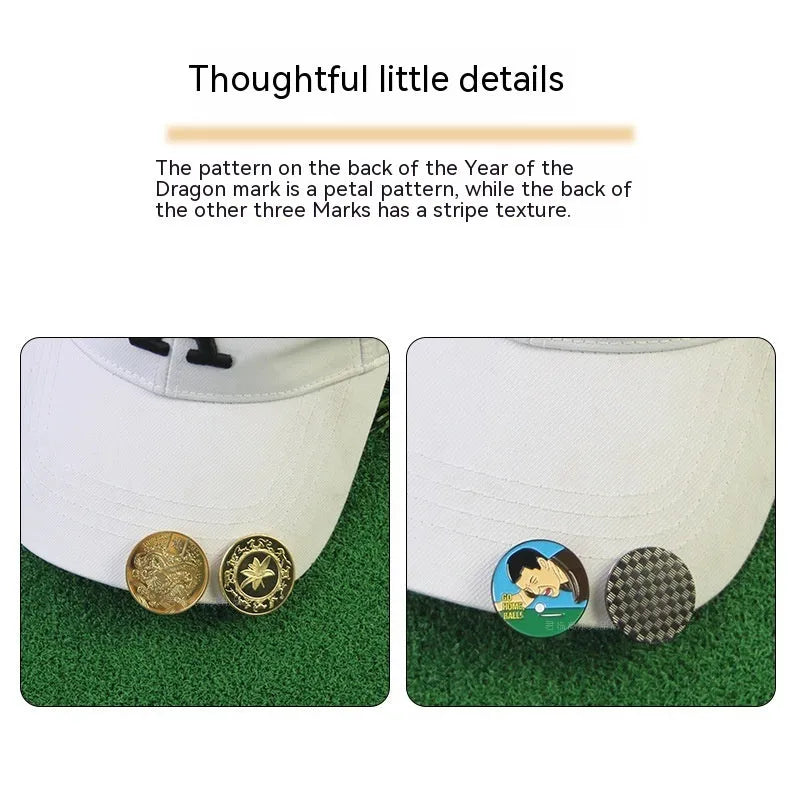 Zinc alloy golf hat clip with engraved Dragon Year pattern design for sporting accessories