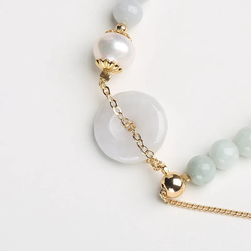 Natural emerald peace buckle pearl bracelet with jade round pendants and geometry shapes