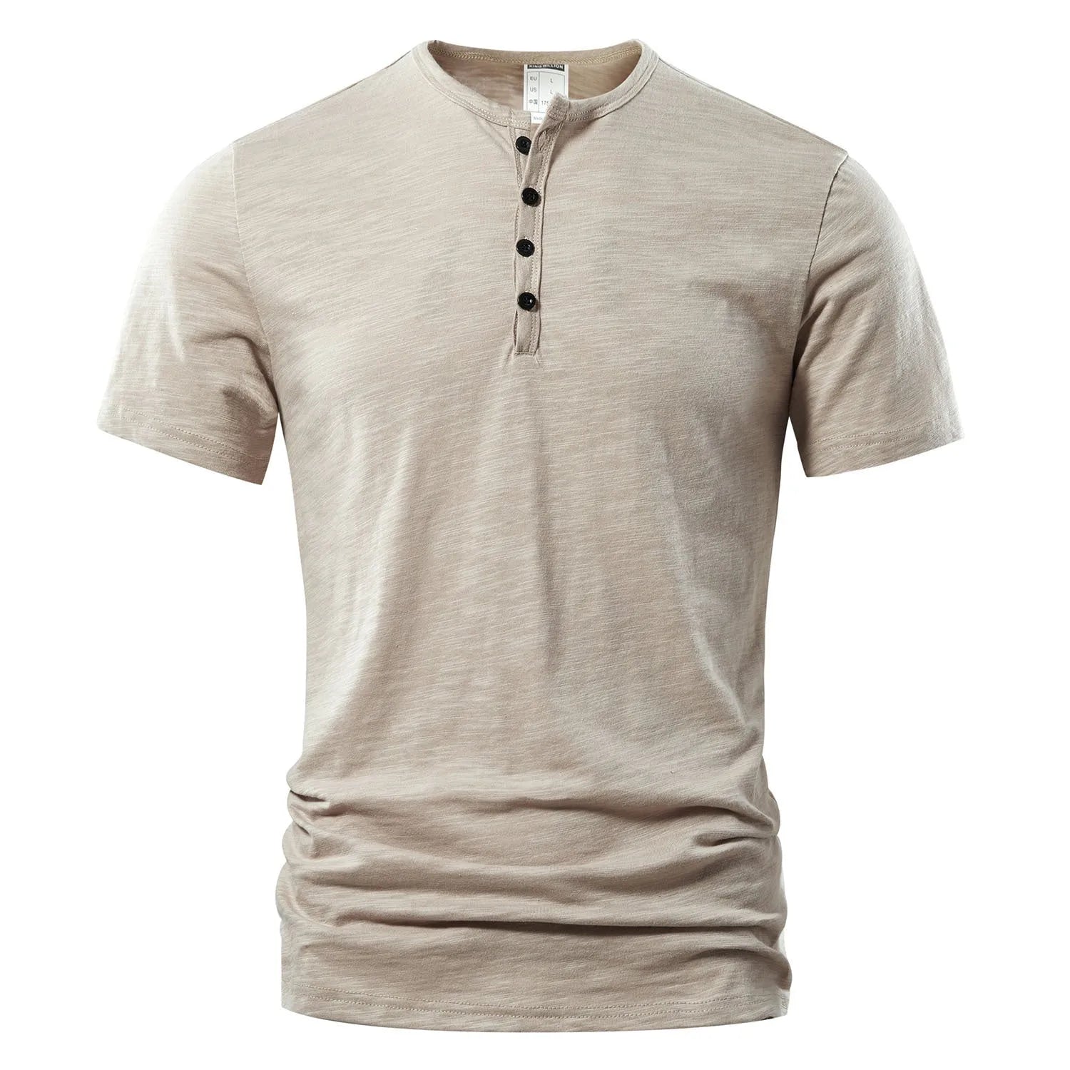 Men's solid colour slub cotton short sleeve pullover in British style, shown in wine red.