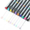 Set of ten 0.38mm fine tip technical drafting pens with syringe stroke mechanism, each 15.8cm long.