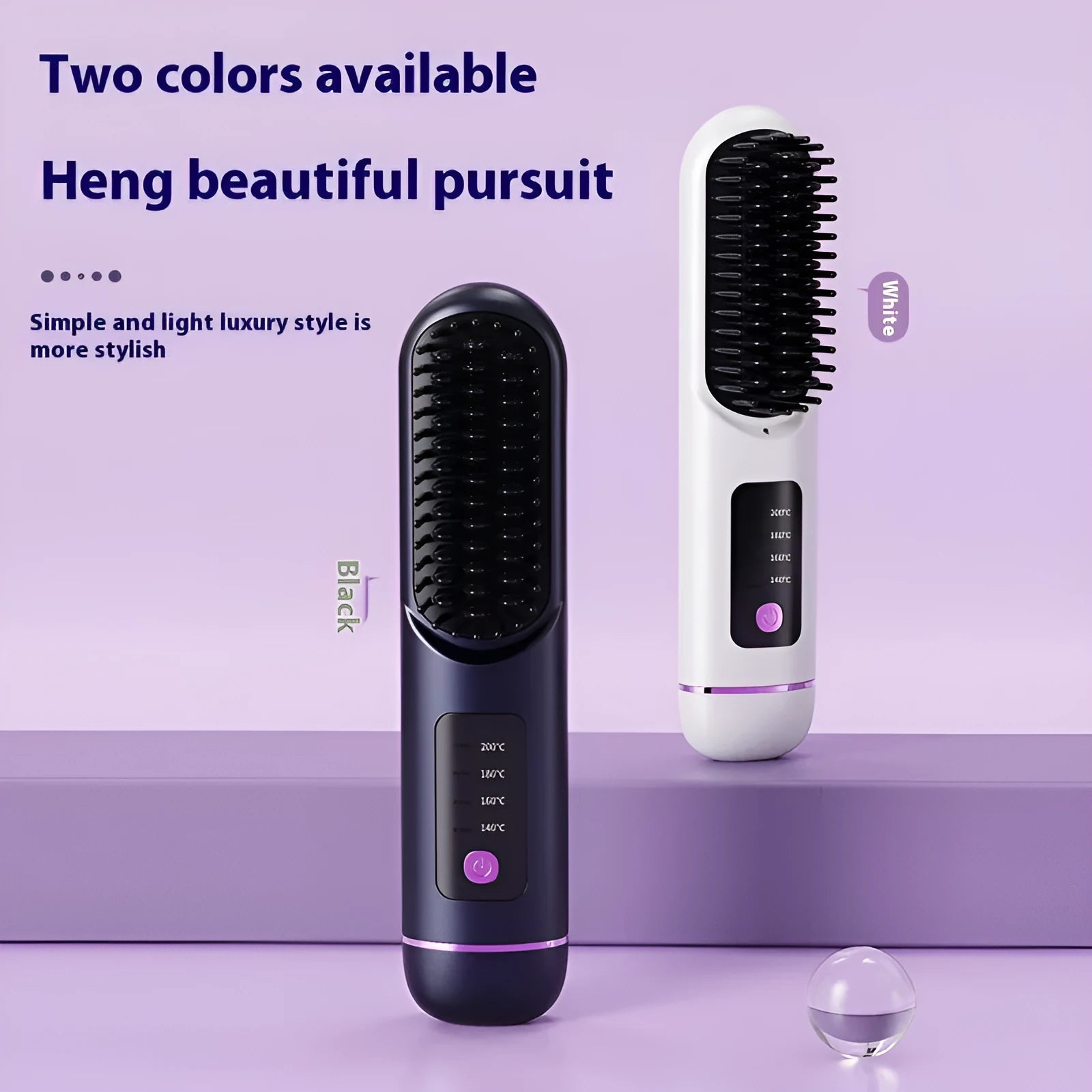 Portable negative ion hair straightening comb in blue, grey, or white, showing handheld size.
