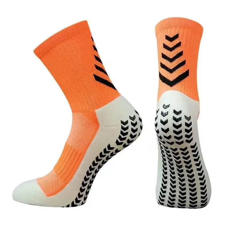 Men's mid-calf athletic socks with non-slip silicone grip in geometric patterns