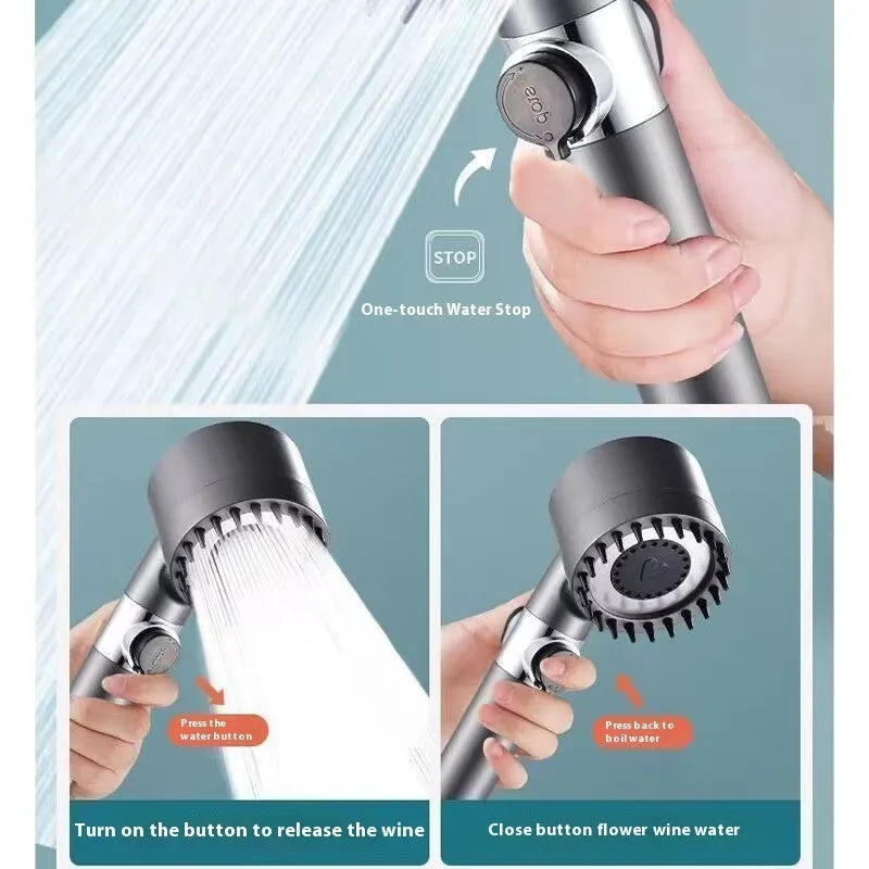 Strong Boost portable bathroom shower head with three-speed adjustment and ABS plastic body.