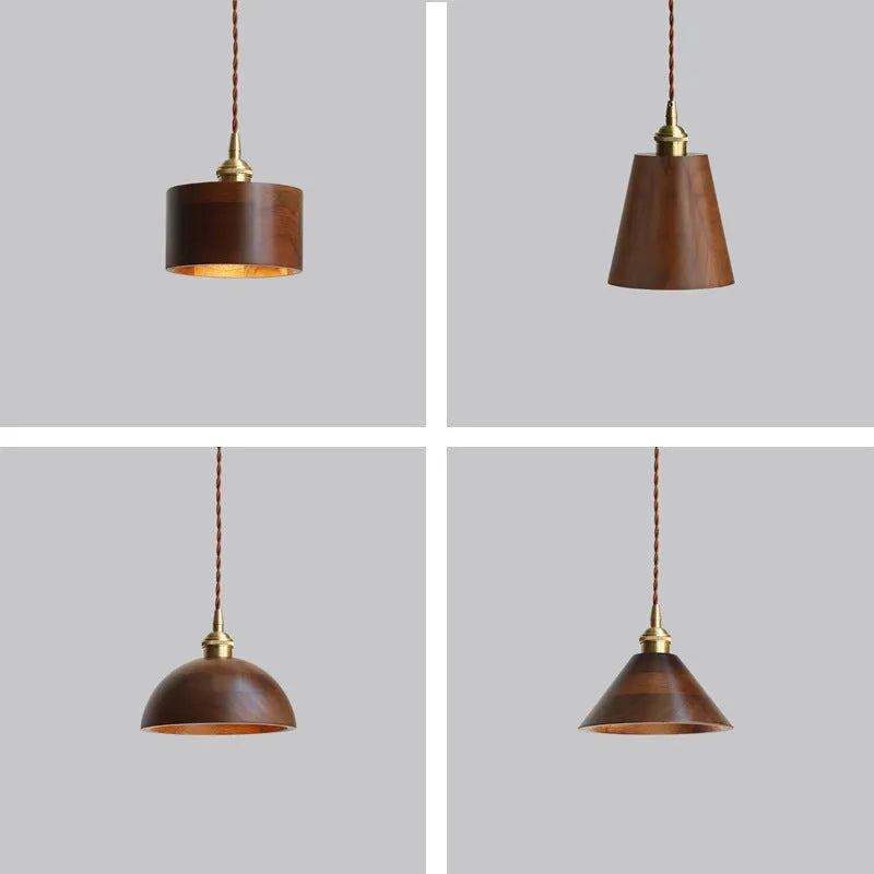Copper and black walnut wood art single-head droplight chandelier with E27 holder
