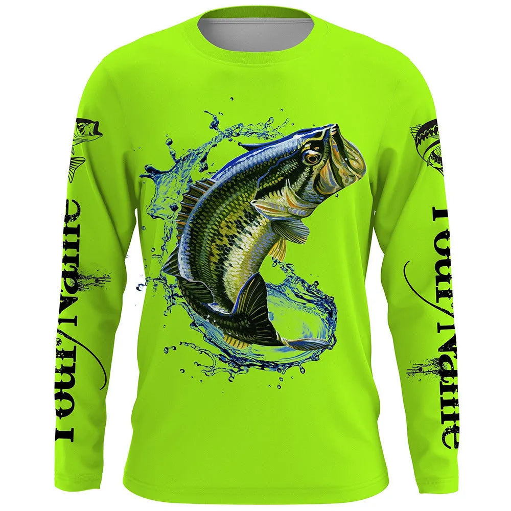 Men's long-sleeved pullover top with a fish pattern print in Milk Silk fabric.