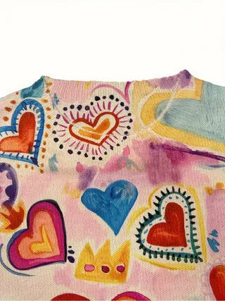 Women's loose-fit digital printed top with lapel collar in various sizes
