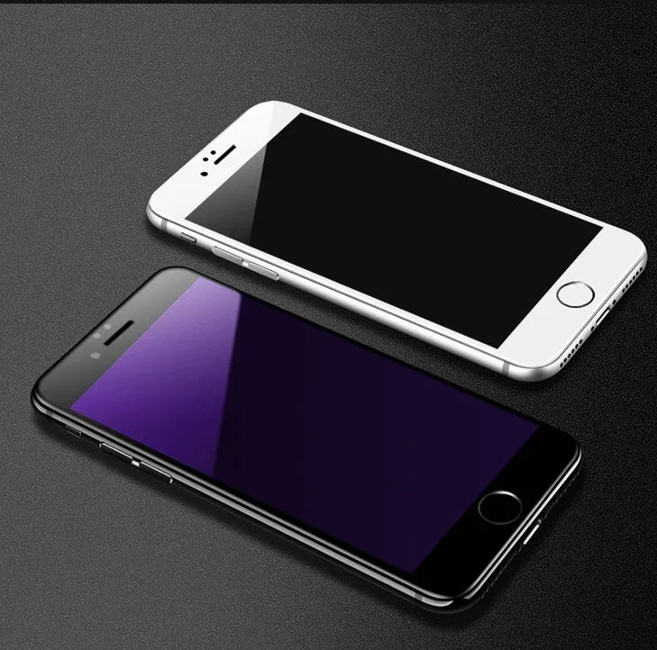 iPhone tempered glass screen protector with 3D carbon fibre soft edge in black and white options