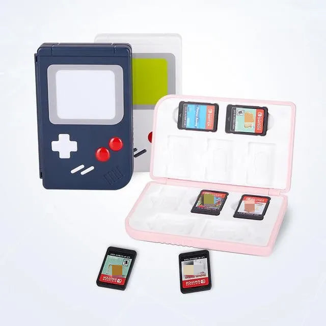 Zonsk Nintendo Switch game card storage case in blue, pink, and white colours