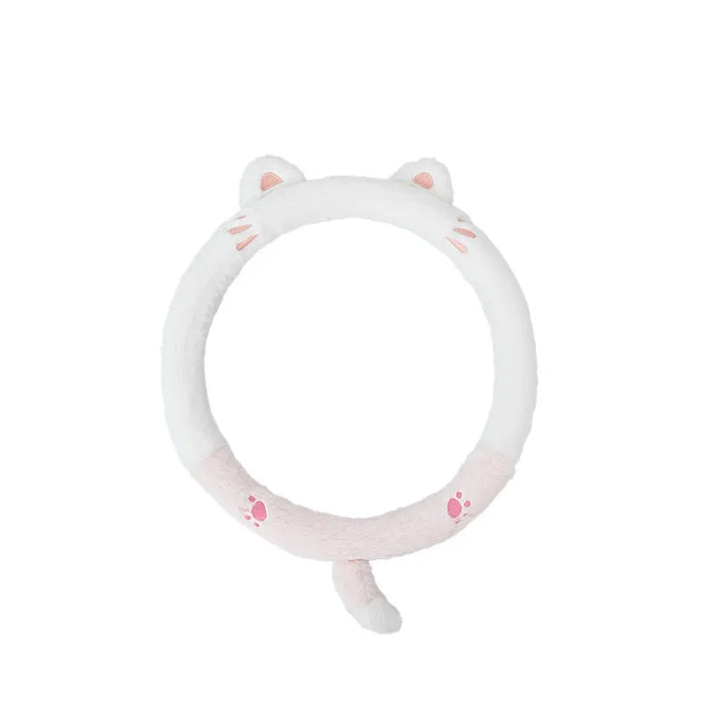 Winter plush steering wheel cover with cartoon animal embroidery, 38cm diameter