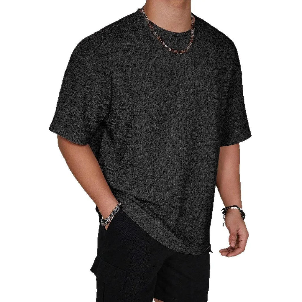 Men's slim-fit loose hollow polyester t-shirt in light blue colour.