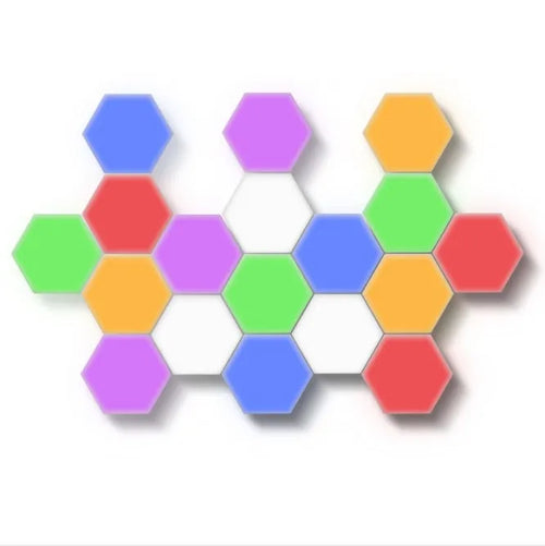 Modular hexagonal touch wall lamp units in honeycomb arrangement with LED lighting