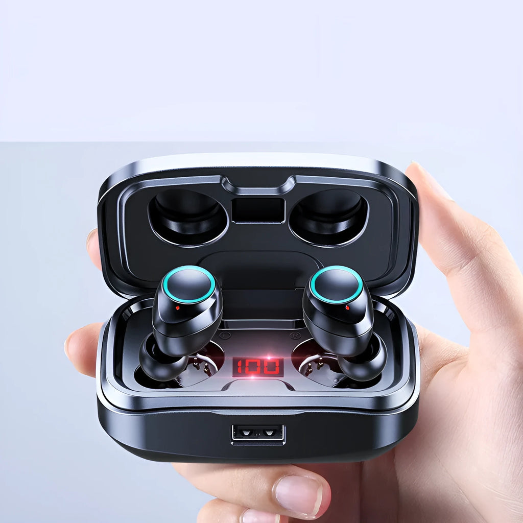 Wireless in-ear headphones with Bluetooth 5.0 in black, blue, and red colour options