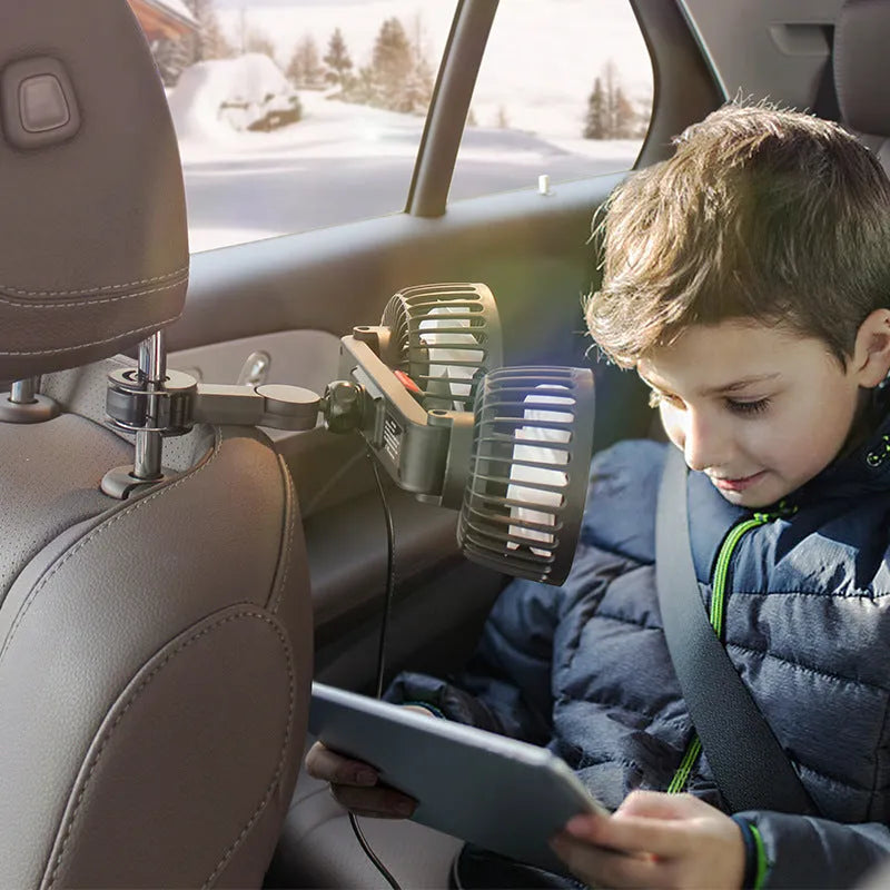 Black car USB rear pillow single head fan with adjustable controls for vehicle cooling