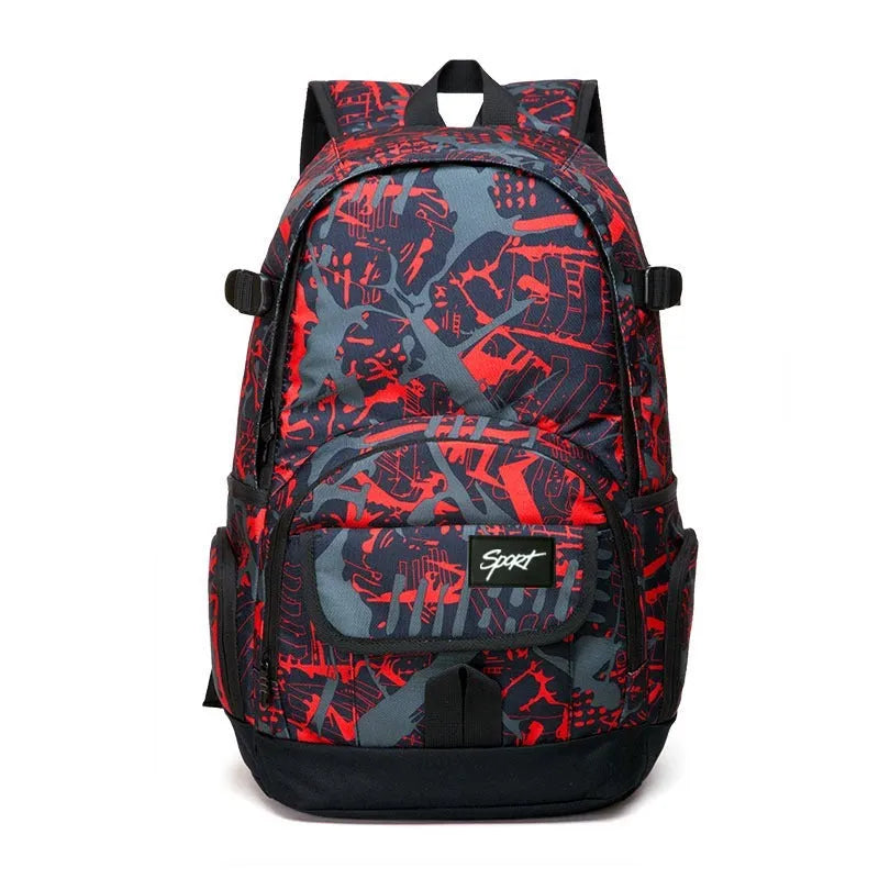 Classic blue nylon backpack with large capacity for travel and school use