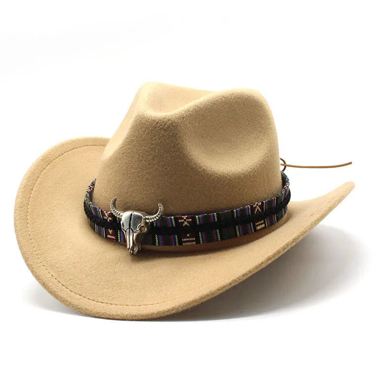 Western cowboy hat with bell crown design in wool-blend polyester fabric showing multiple colour options