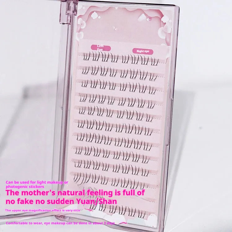12-row segmented false eyelash strip with sheer roots and 4mm, 5mm, 6mm lengths in a pointed tail style.