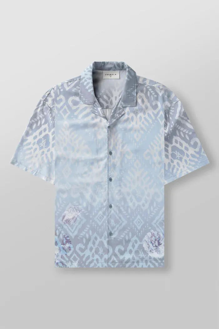 Men's printed flower pattern short sleeve top in polyester fabric with loose casual fit