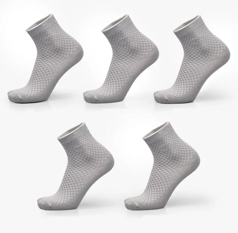 Men's bamboo fibre business socks with small square pattern in five colour options.