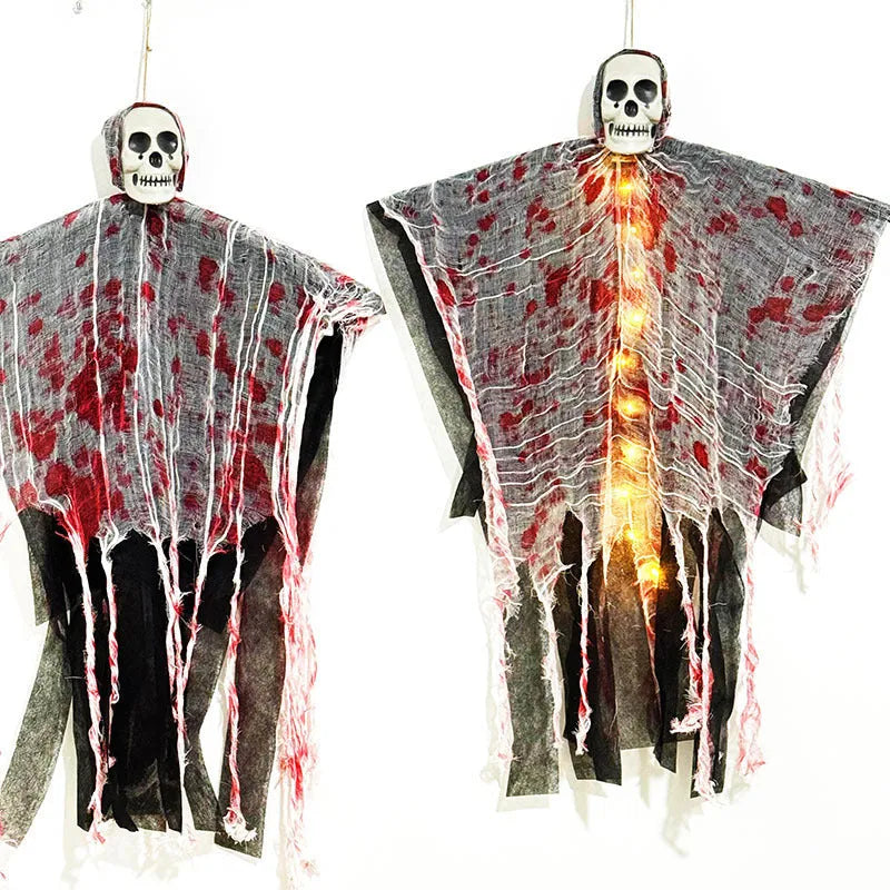 Blood-dyed luminous plastic skull hanging ghost Halloween decoration with glow-in-the-dark properties