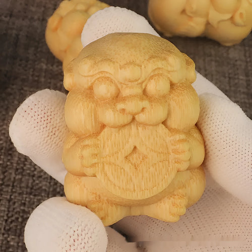 Solid bamboo carving ornament with traditional Take Money motif, 4.5cm tall