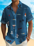 Men's loose fit Hawaiian shirt with digital print pattern and short sleeves
