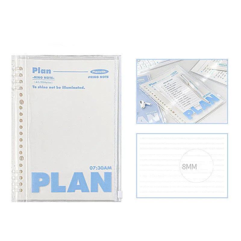 Transparent A5 PVC storage case for loose notebook pages in blue colour
