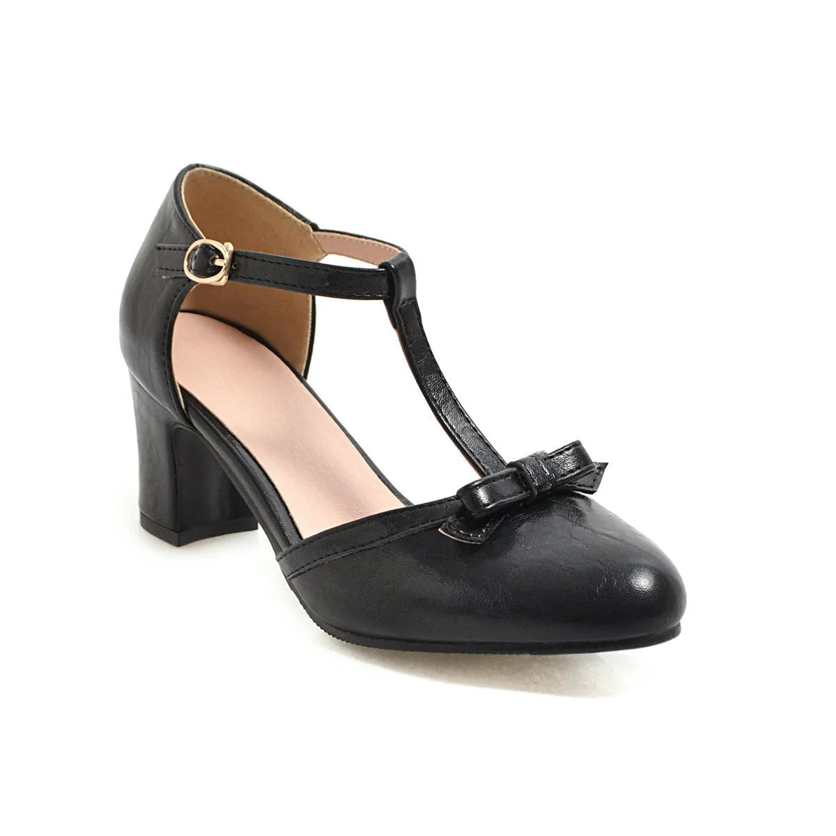 Yellow women's sandals with a buckle strap, chunky 6.5 cm heel, hollow-out pattern, and a bow tie.