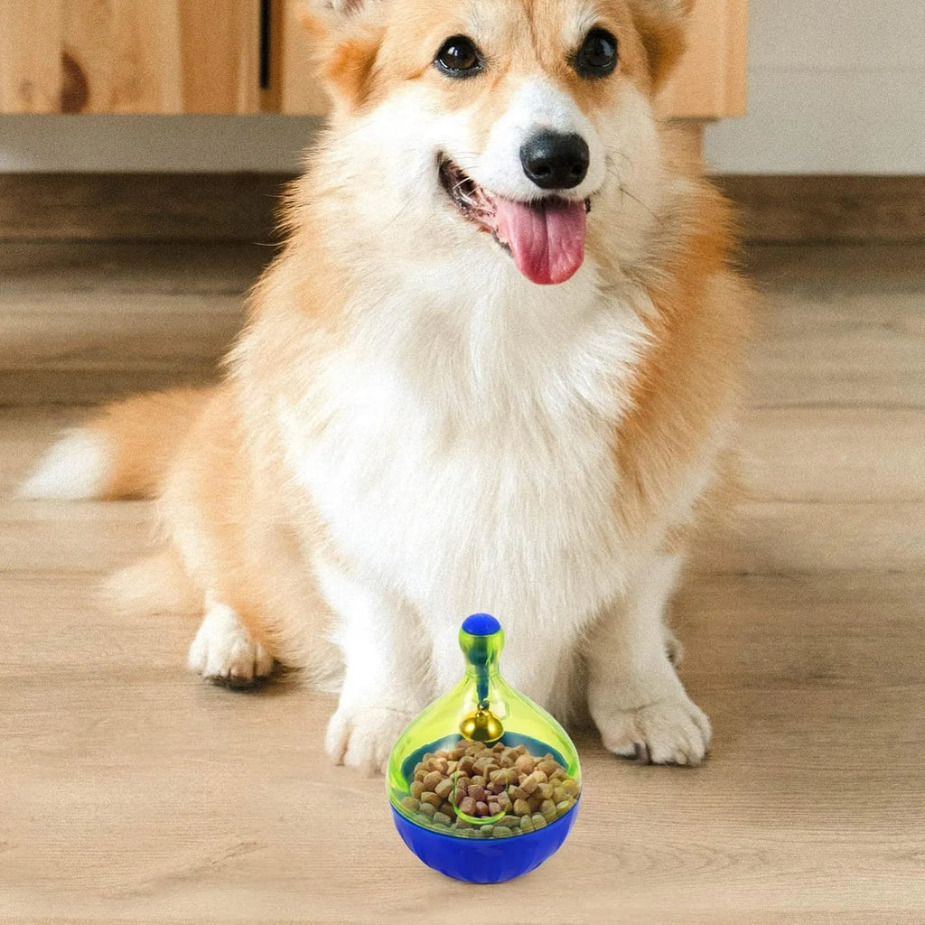 Interactive pet treat dispenser tumbler ball for dogs and cats showing 14cm size scale