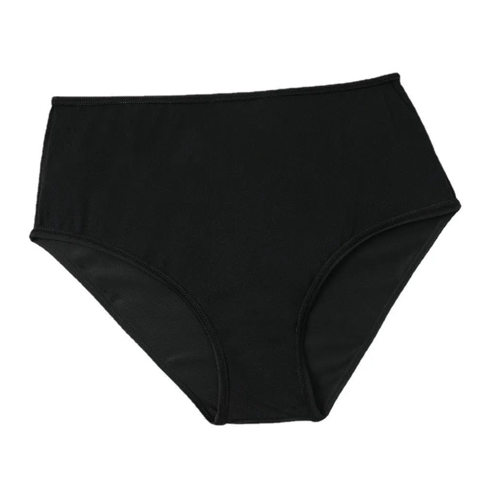 Women's high waist swimsuit bikini set in black and coconut tree print pattern.