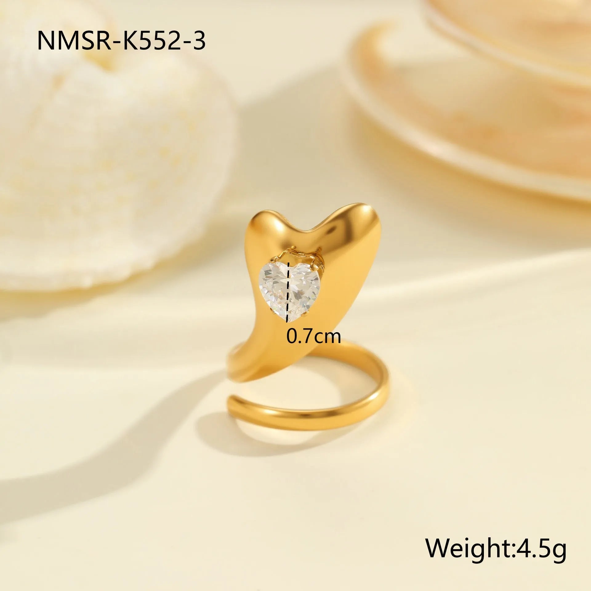Women's stainless steel geometric zircon ring with open mouth free-size design