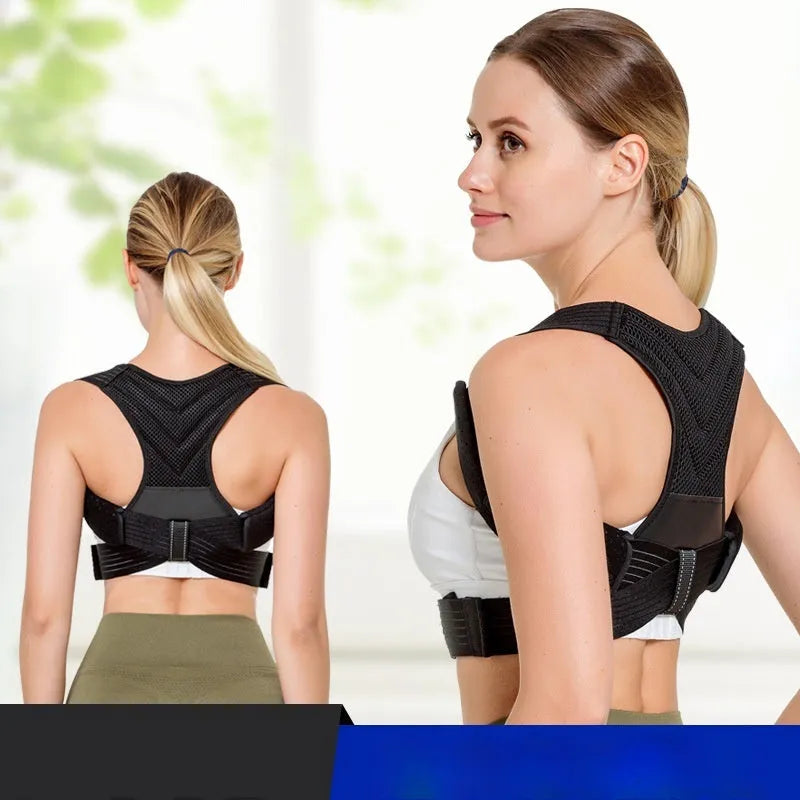 Black anti-humpback posture correction belt for back and shoulder alignment support