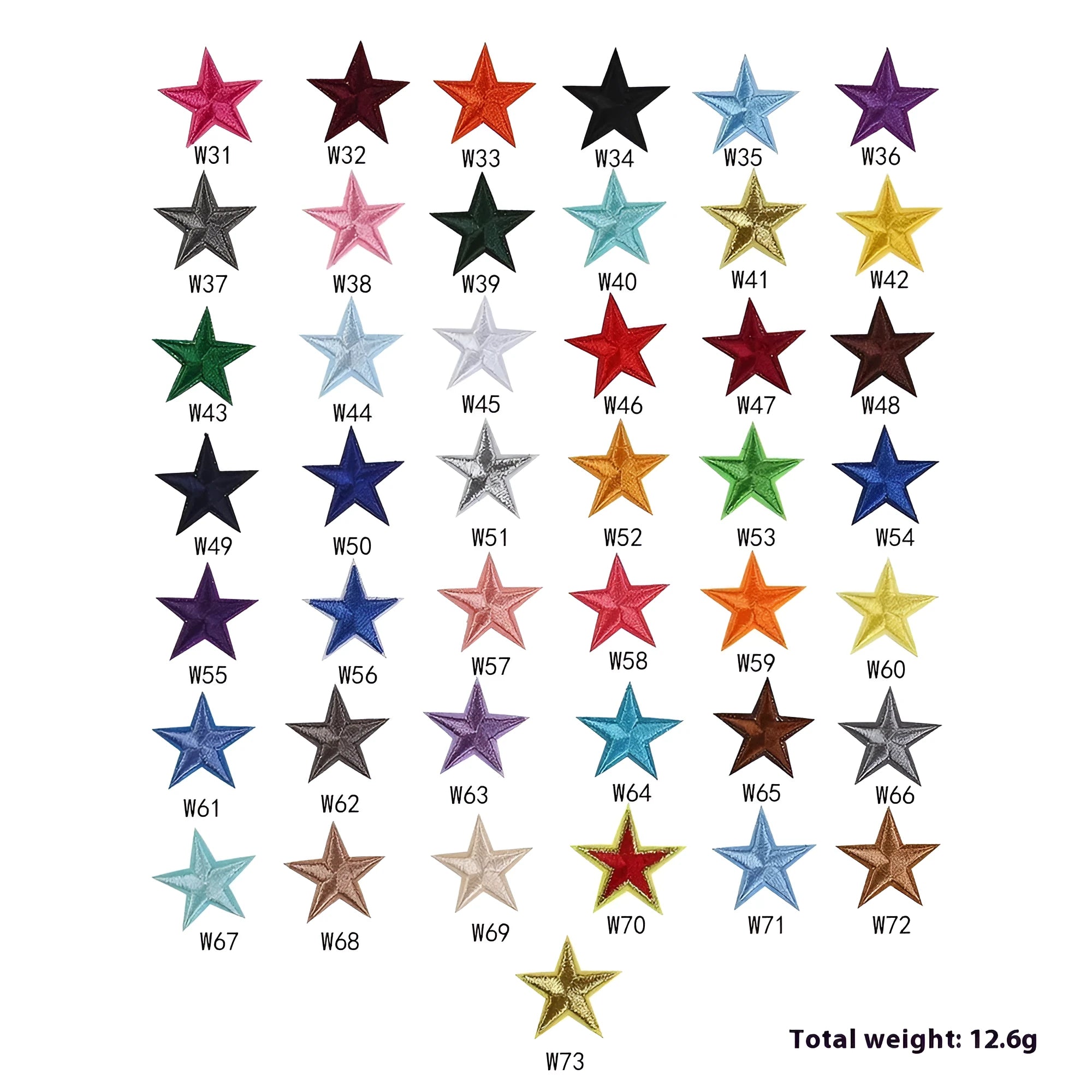 Colourful handmade embroidered five-pointed star cloth stickers for DIY decoration on fabric.