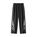 Men's straight cut casual trousers in black with elastic waistband and cardigan button detail