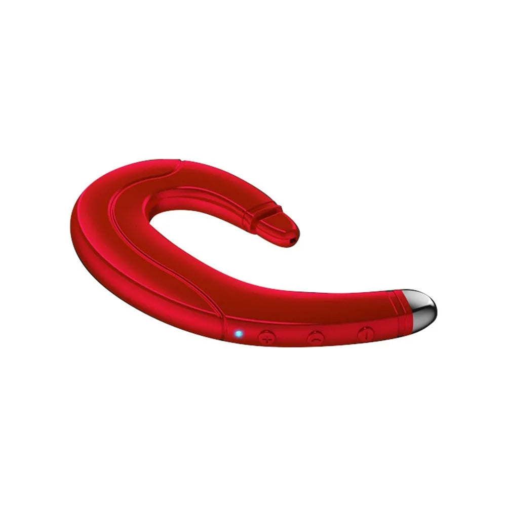 Single-ear out-of-ear Bluetooth headset for driving shown in black, blue, and red colour options.