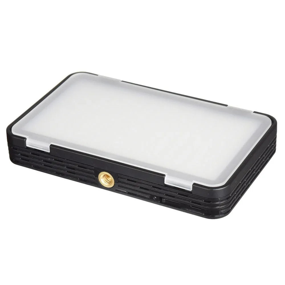 Shenniu M150 ultra-thin silver LED video light mounted on a mobile phone with adjustable brightness.