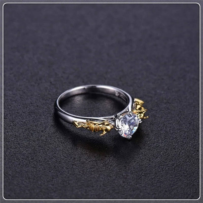 Crown modelling crystal ring in black gold colour on copper for cosplay jewellery