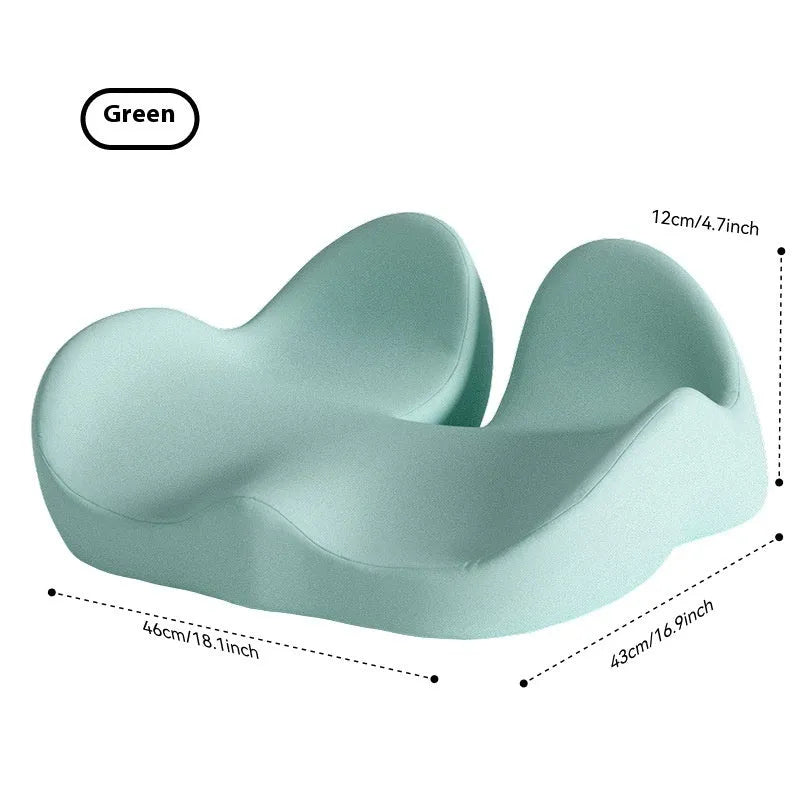 Memory foam office chair seat cushion in light grey, shown on a black office chair.