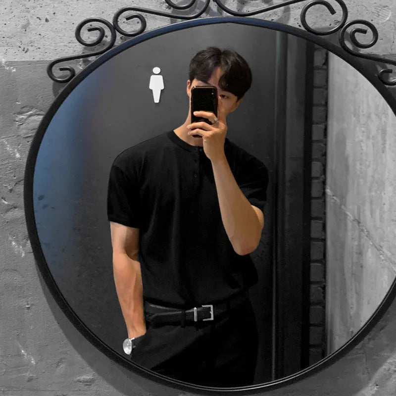 Men's short-sleeved ice silk knitted shirt in slim fit showing black, khaki and white colour options