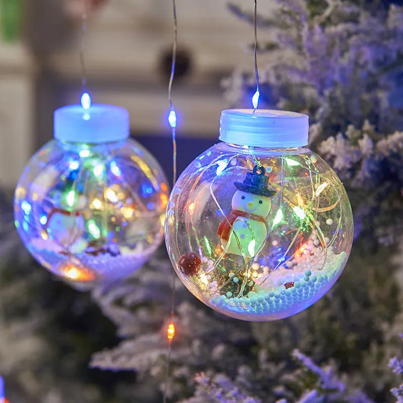 LED Christmas curtain lamp string with 10 fairy snowman wishing ball PVC decorations