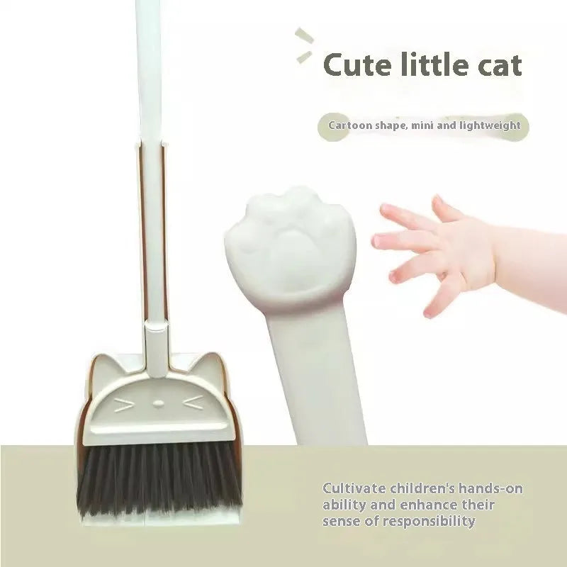 Plastic broom and dustpan set with non-stick rotating brush and storage holder in purple, green or beige