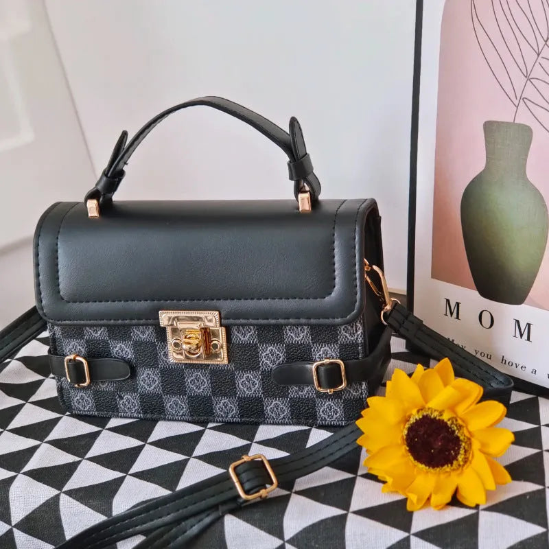 Horizontal square PU leather crossbody bag with ethnic pattern and file compartment