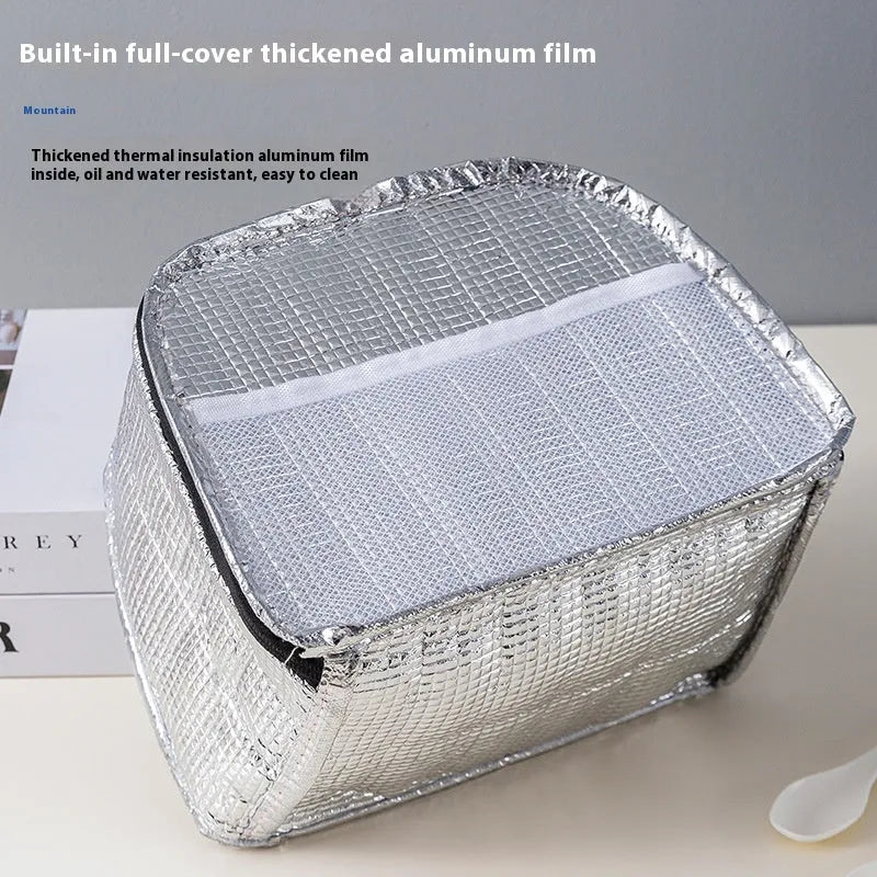 Insulated lunch box bag in textured cloth with large capacity for keeping meals warm and fresh