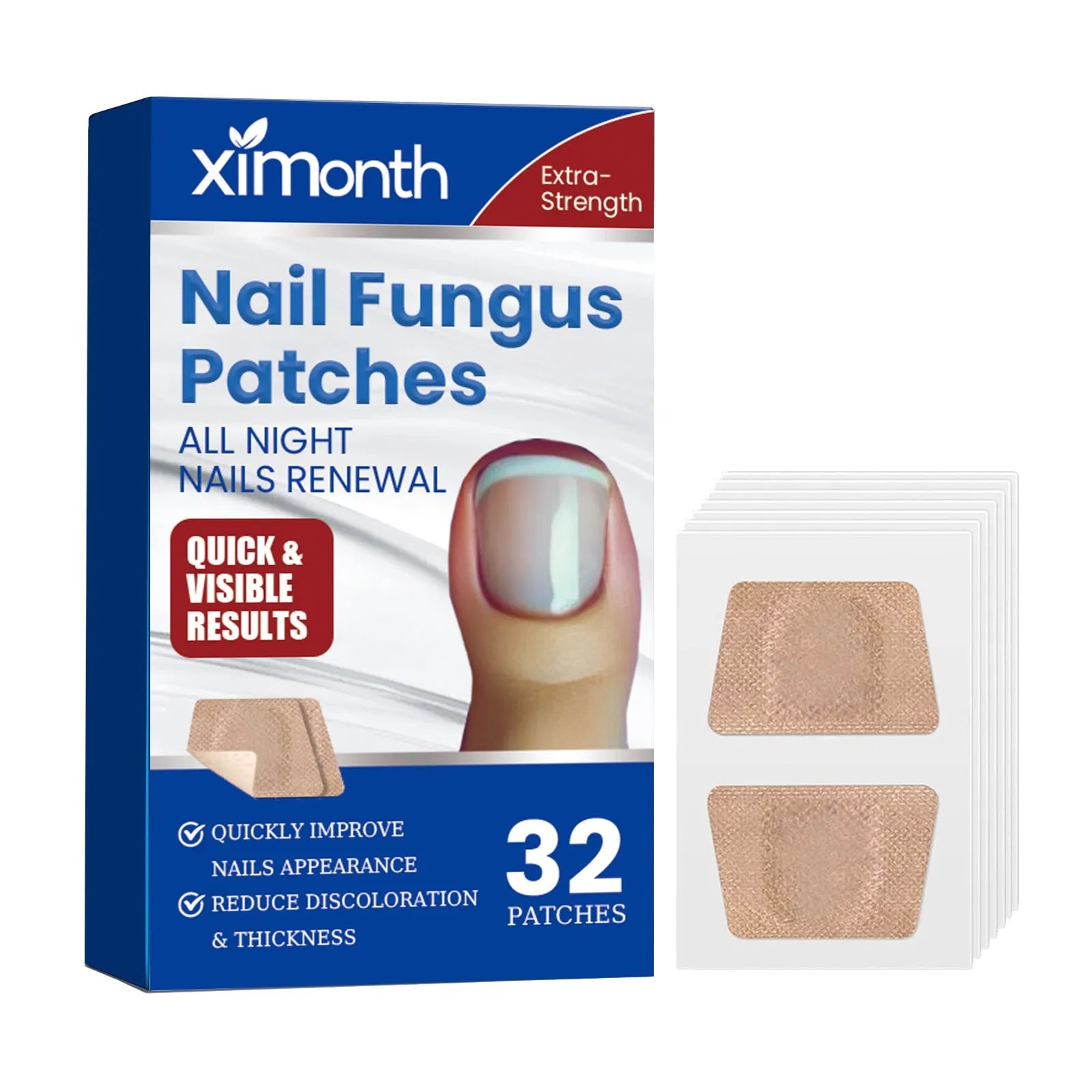 Box of 32 nail repair adhesive bandage patches measuring 6.1 by 3.5 centimetres each