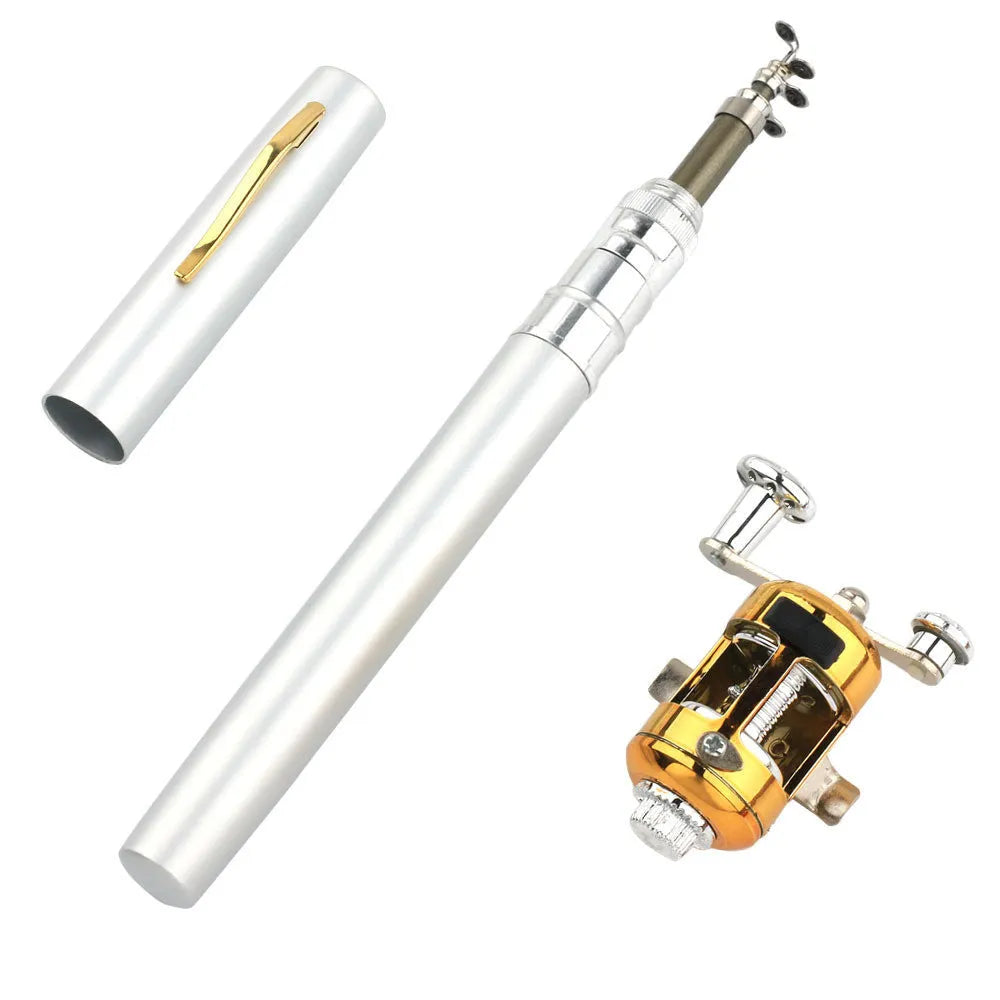 Telescopic pen fishing rod kit with aluminium case and ST5RL reel in multiple colours.