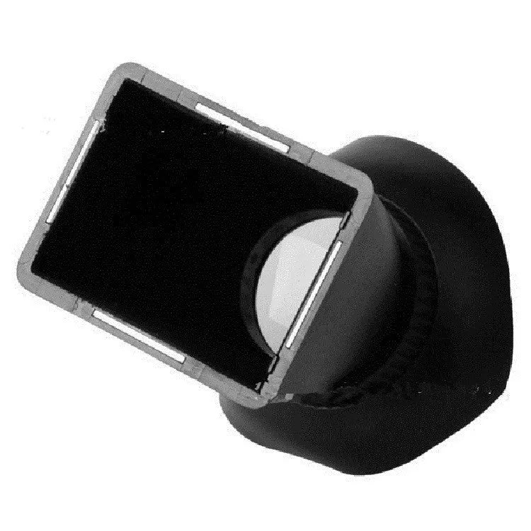 Black camera LCD framing amplifier magnifying a DSLR screen with magnetic mount.