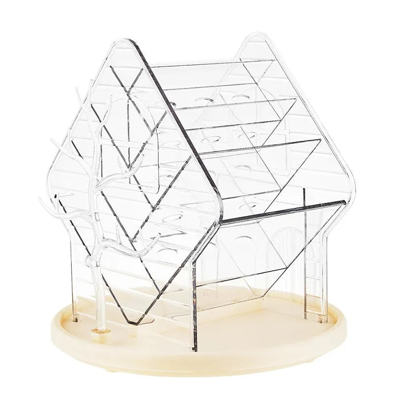 360 degree rotating plastic cosmetics storage box in Amber Gold and Clear colours for vanity organisation